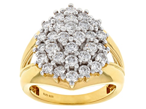 Round White Lab-Grown Diamond G-H SI 14K Yellow Gold Over Sterling Silver Cluster Ring 1.85ctw
