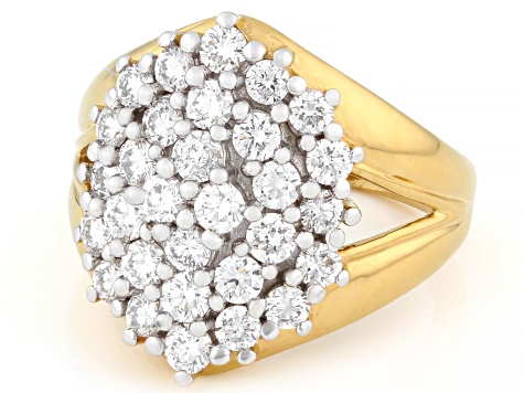 Round White Lab-Grown Diamond G-H SI 14K Yellow Gold Over Sterling Silver Cluster Ring 1.85ctw