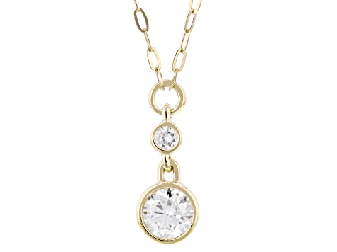 Round White Lab-Grown Diamond F-G VS 14K Yellow Gold Over Sterling Silver Necklace 1.00ctw