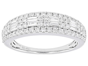 Round and Baguette White Lab-Grown Diamond F-G VS Rhodium Over Sterling Silver Band Ring 0.70ctw