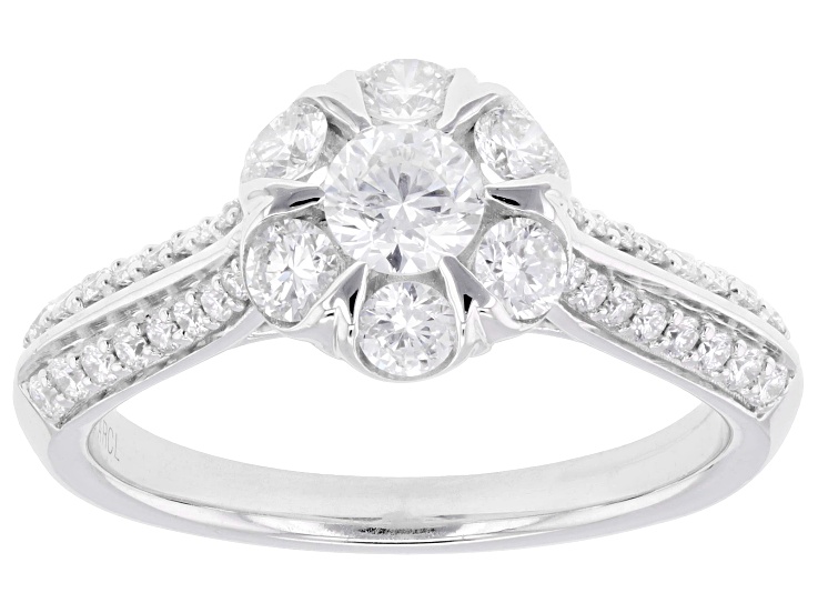 Round White Lab-Grown Diamond F-G VS Rhodium Over Sterling Silver Halo Ring 1.00ctw