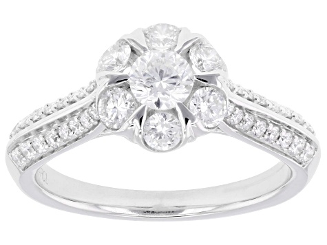 Round White Lab-Grown Diamond F-G VS Rhodium Over Sterling Silver Halo Ring 1.00ctw