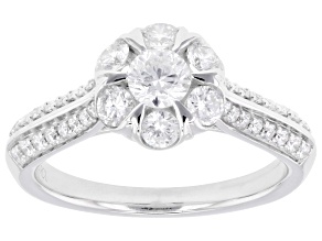 Round White Lab-Grown Diamond F-G VS Rhodium Over Sterling Silver Halo Ring 1.00ctw