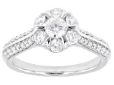 Round White Lab-Grown Diamond F-G VS Rhodium Over Sterling Silver Halo Ring 1.00ctw