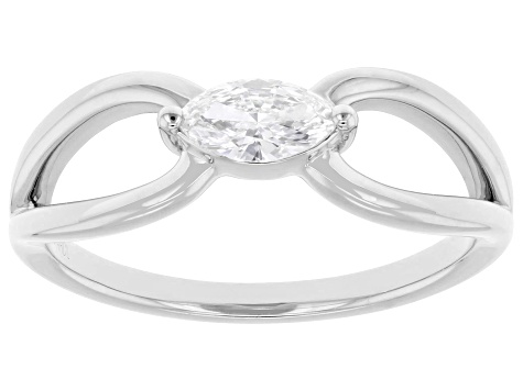 Marquise White Lab-Grown Diamond F-G VS Rhodium Over Sterling Silver Solitaire Ring 0.30ct