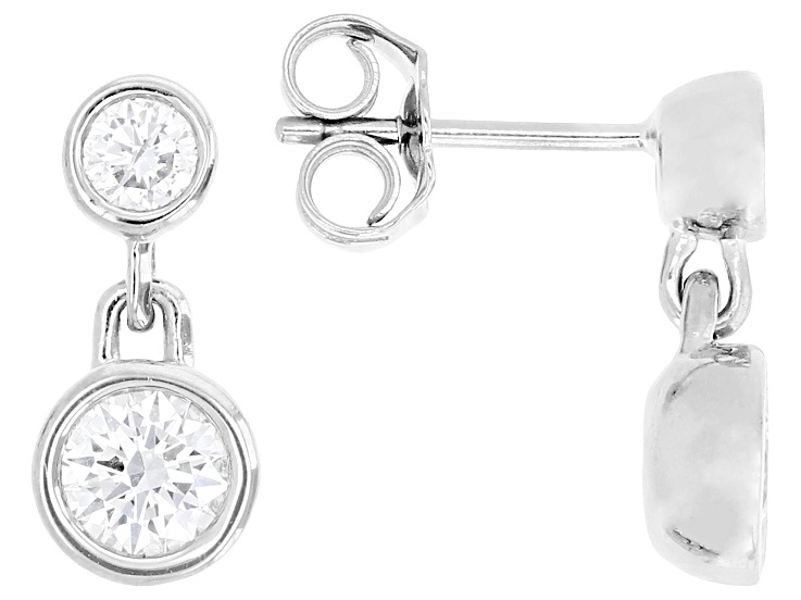 Round White Lab-Grown Diamond F-G VS Rhodium Over Sterling Silver Earrings 1.00ctw