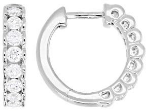 Round White Lab-Grown Diamond F-G SI Rhodium Over Sterling Silver Huggie Earrings 1.00ctw