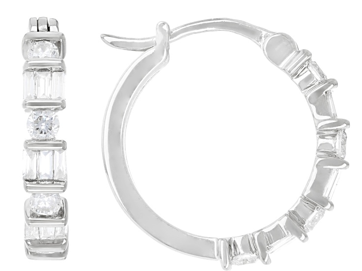 Baguette and Round Lab-Grown Diamond F-G VS Rhodium Over Sterling Silver Huggie Earrings 0.50ctw