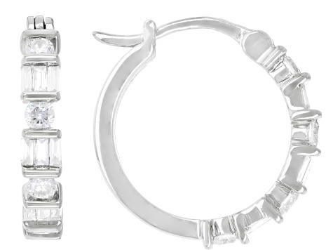 Baguette and Round Lab-Grown Diamond F-G VS Rhodium Over Sterling Silver Huggie Earrings 0.50ctw