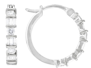Baguette and Round Lab-Grown Diamond F-G VS Rhodium Over Sterling Silver Huggie Earrings 0.50ctw