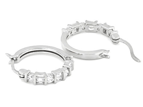 Baguette and Round Lab-Grown Diamond F-G VS Rhodium Over Sterling Silver Huggie Earrings 0.50ctw