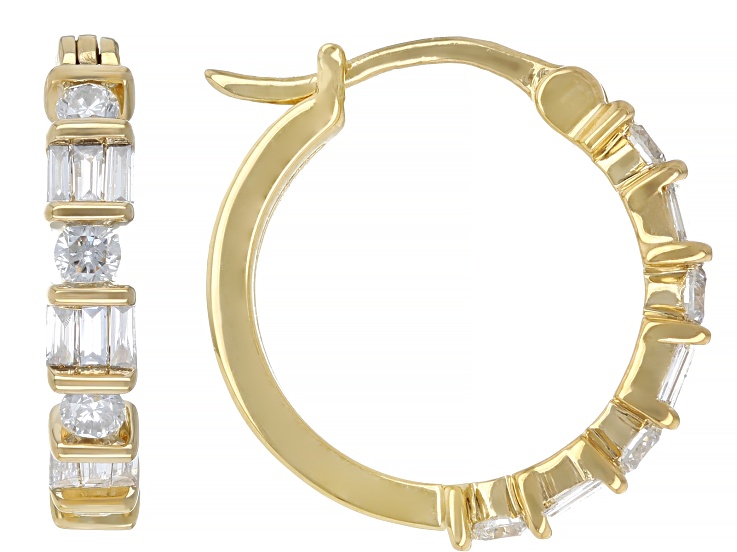 Baguette and Round Lab-Grown Diamond F-G VS 14K YG Over Sterling Silver Huggie Earrings 0.50ctw