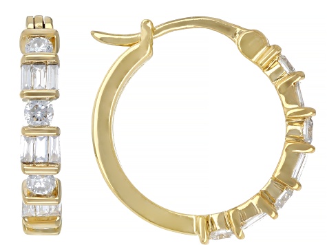 Baguette and Round Lab-Grown Diamond F-G VS 14K YG Over Sterling Silver Huggie Earrings 0.50ctw