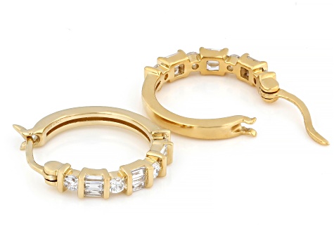 Baguette and Round Lab-Grown Diamond F-G VS 14K YG Over Sterling Silver Huggie Earrings 0.50ctw