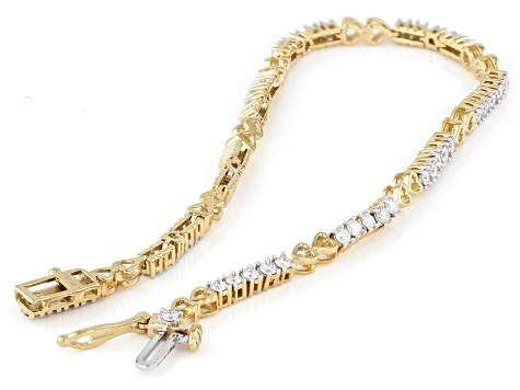 Round White Lab-Grown Diamond F-G SI 14K Yellow Gold Over Sterling Silver Tennis Bracelet 1.50ctw