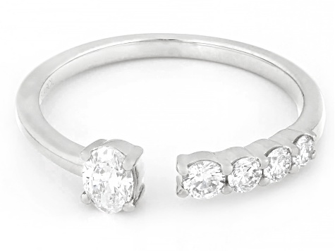 Oval and Round White Lab-Grown Diamond F-G VS Rhodium Over Sterling Silver Ring 0.50ctw