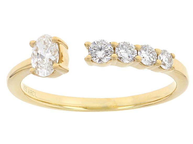 Oval and Round White Lab-Grown Diamond F-G VS 14K Yellow Gold Over Sterling Silver Ring 0.50ctw