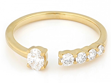 Oval and Round White Lab-Grown Diamond F-G VS 14K Yellow Gold Over Sterling Silver Ring 0.50ctw