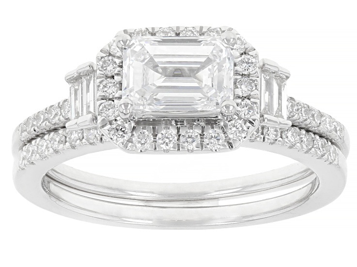 Lab-Grown Diamond F-G VS Rhodium Over Sterling Silver Halo Ring With Band 1.45ctw