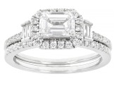 Lab-Grown Diamond F-G VS Rhodium Over Sterling Silver Halo Ring With Band 1.45ctw