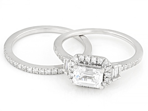 Lab-Grown Diamond F-G VS Rhodium Over Sterling Silver Halo Ring With Band 1.45ctw