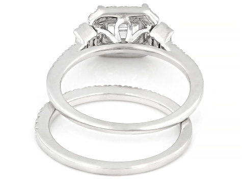 Lab-Grown Diamond F-G VS Rhodium Over Sterling Silver Halo Ring With Band 1.45ctw