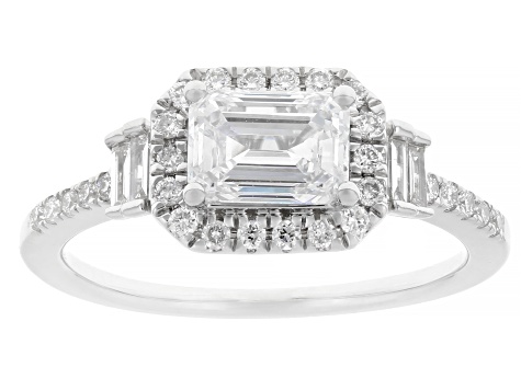 Lab-Grown Diamond F-G VS Rhodium Over Sterling Silver Halo Ring With Band 1.45ctw