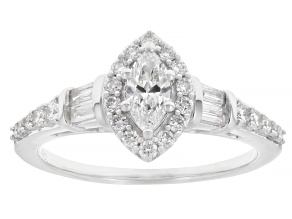 Marquise, Baguette, Round Lab-Grown Diamond F-G VS Rhodium Over Sterling Silver Halo Ring 0.70ctw