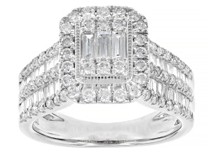 Baguette and Round White Lab-Grown Diamond F-G VS Rhodium Over Sterling Silver Ring 1.40ctw