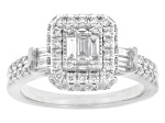 Baguette and Round White Lab-Grown Diamond F-G VS Rhodium Over Sterling Silver Ring 0.90ctw