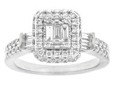 Baguette and Round White Lab-Grown Diamond F-G VS Rhodium Over Sterling Silver Ring 0.90ctw