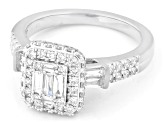 Baguette and Round White Lab-Grown Diamond F-G VS Rhodium Over Sterling Silver Ring 0.90ctw