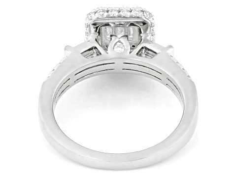 Baguette and Round White Lab-Grown Diamond F-G VS Rhodium Over Sterling Silver Ring 0.90ctw