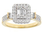 Baguette and Round White Lab-Grown Diamond F-G VS 14K Yellow Gold Over Sterling Silver Ring 0.90ctw