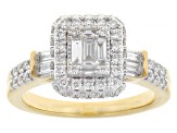Baguette and Round White Lab-Grown Diamond F-G VS 14K Yellow Gold Over Sterling Silver Ring 0.90ctw