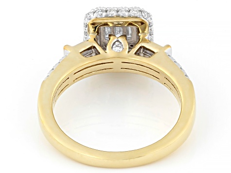 Baguette and Round White Lab-Grown Diamond F-G VS 14K Yellow Gold Over Sterling Silver Ring 0.90ctw