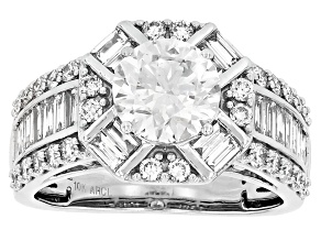 Certified Round and Baguette White Lab-Grown Diamond F-G VS 10K White Gold Halo Ring 2.50ctw