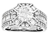 Certified Round and Baguette White Lab-Grown Diamond F-G VS 10K White Gold Halo Ring 2.50ctw