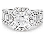 Certified Round and Baguette White Lab-Grown Diamond F-G VS 10K White Gold Halo Ring 2.50ctw