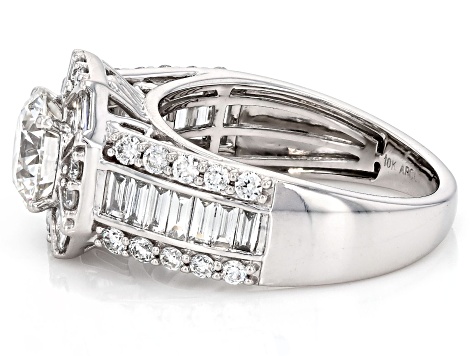 Certified Round and Baguette White Lab-Grown Diamond F-G VS 10K White Gold Halo Ring 2.50ctw