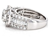 Certified Round and Baguette White Lab-Grown Diamond F-G VS 10K White Gold Halo Ring 2.50ctw