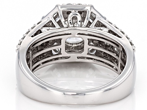 Certified Round and Baguette White Lab-Grown Diamond F-G VS 10K White Gold Halo Ring 2.50ctw