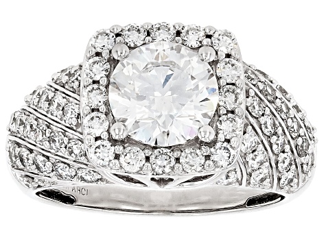 Certified Round White Lab-Grown Diamond F-G VS 10K White Gold Halo Ring 2.50ctw