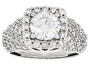 Certified Round White Lab-Grown Diamond F-G VS 10K White Gold Halo Ring 2.50ctw