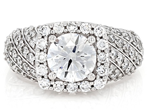 Certified Round White Lab-Grown Diamond F-G VS 10K White Gold Halo Ring 2.50ctw