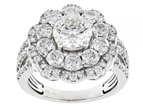 Certified Round White Lab-Grown Diamond F-G VS 10K White Gold Halo Ring 3.30ctw