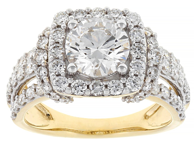 Certified Round White Lab-Grown Diamond F-G VS 10K Yellow Gold Halo Ring 2.75ctw