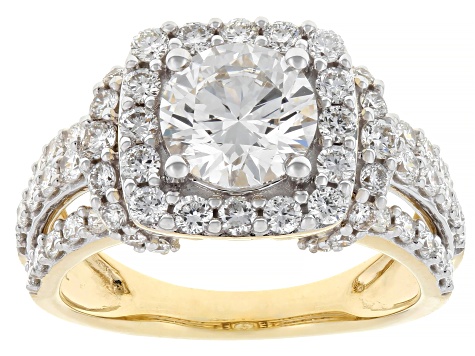 Certified Round White Lab-Grown Diamond F-G VS 10K Yellow Gold Halo Ring 2.75ctw