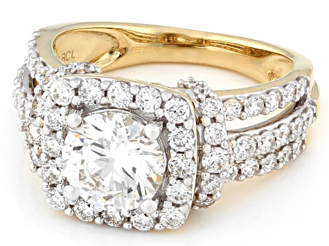 Certified Round White Lab-Grown Diamond F-G VS 10K Yellow Gold Halo Ring 2.75ctw