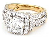 Certified Round White Lab-Grown Diamond F-G VS 10K Yellow Gold Halo Ring 2.75ctw